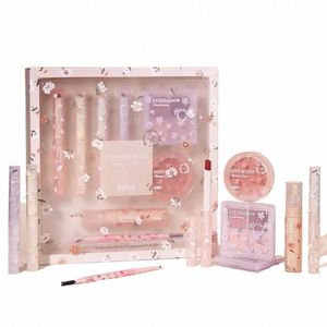 Presente de Natal Maquiagem Set Box Full Lip Gloss Glitter Eyeshadow Palette Batom Destaque Pó Blush Mulheres Cosméticos Maquiagem 23oZ #