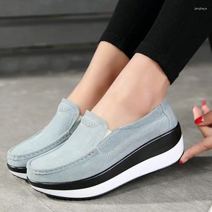 Casual Shoes Women Slip On Flat Genuine Leather Loafers Nubuck Suede Platform Sneakers Ladies Shallow Wedge Footwear
