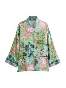 Women's Blouses ZADATA 2024 Fashion Print Casual Street Retro Bright Versatile Long-sleeved Personalized Shirt