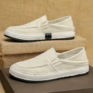 Boots Pupuda New Loafers Men Breathable Casual Shoes Classic Linen Slip on Sneakers Male Summer Cheap Driving Shoes for Men Wide 2022