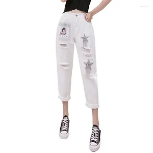 Jeans da donna Ricamo floreale da donna Casual strappato per le donne Abbigliamento Ragazze Moda Pantaloni in denim a vita alta Abiti femminili PAY1070 2