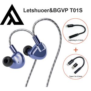 Earphones Letshuoer S12 Pro BGVP T01S Adapter HIFI IEMS i öronkända monitor hörlurar 0,78 mm 2pin magnetiska plan förare hörlurar