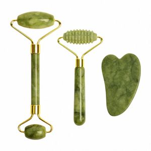 Natural Jade Roller Massager för ansikts kropp bakre fotmassage rullande ansiktslyftande anti-rynka dubbel-end gua sha jade ste g00r#