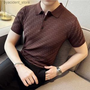 Men's Polos Mens Summer Casual Short Sleeves High Quality Knitted Polo Shirts/Male Slim Fit Ice Silk Plaid Leisure Polo Shirts Tops S-3XL L240320