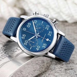 Luxury Sport mens watch blue fashion man wristwatches Leather strap all dials work quartz watches for men Christmas gifts clock mo272N