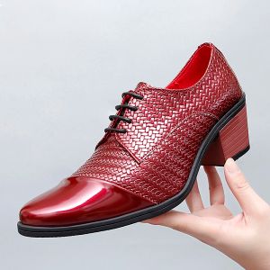 Shoes 2023 New Men Formal Shoes High Heels Oxfords Autumn Spring Mocassins Male Red Height Increase Dress Driving Boat Shoes Gommino