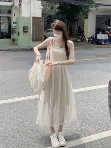 Casual Dresses Sweet Girl Holiday Style Strap Dress For Women Spring/Summer Edible Tree Irregular Fit A-line White Female Clothes