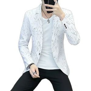 Boutique moda impressão masculina casual negócios blazer/estampagem listra masculino fino terno jaqueta casaco masculino 240309