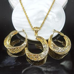 Комплект ожерелья и серег с золотым наполнением, ювелирные изделия с покрытием 18 карат, женские роскошные африканские серьги и свадебные комплекты