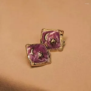 Studörhängen Boeycjr Titanium Star Moon Emalj Purple Metal minimalistiska smycken för kvinnor