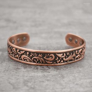 Bangle Copper Bracelets For Men Women With Healing Magnets Ethnic Pattern 99.99% Pure Solid Therapy Cuff Healthy Gift