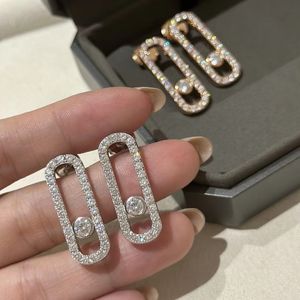 Glidande diamant charm örhängen lyx varumärkesdesigner 18k guld silver pläterad flytta kristall örat kvinnor mode smycken fest gåva