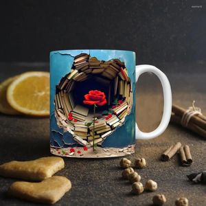 Canecas Copo de água Bebida Estante Cerâmica Caneca de café para amantes de livros Prateleira de biblioteca exclusiva com padrão Engraçado Latte