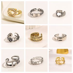 20Style Brand Designer Ring 18K Gold Plated Silver Letter Band Rings for Fashion Womens Jewelry Diamond Ring Open Justerbar dam gåva