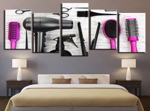 Leinwand-Wandkunstbilder, 5-teilig, Friseurwerkzeuge, Schere, Kamm, Gemälde, HD-Drucke, Barbershop, Schönheitssalon, Dekor, Poster, Rahmen 9264770