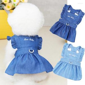 Dog Apparel Autumn Letter Print Denim Vest Spring Dress Harness Shirt Cat Puppy Outdoor Walk Chest Strap With D-Ring Pet Supplies