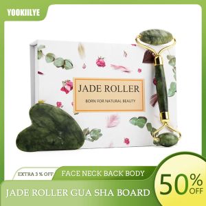 Verktyg Natural Xiuyu Facial Massager Jade Roller Gua Sha Board Set Double Heads Jade Stone Facelift Body Slim Massage Beauty Care Tool