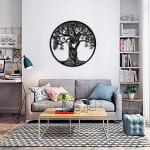 Dekorativa figurer som hänger dekorationer Tree Life Life Metal Wall Art 3D Silhuett Heminredning Kök Balkong Patio Veranda Dekoration Hantverk