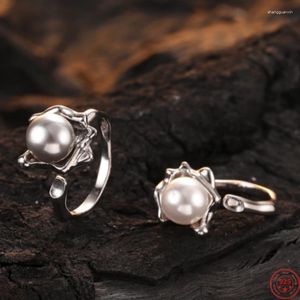 Klusterringar S925 Sterling Silver For Women Men Fashion Texture Flowers Mönster inlagd skalpinnarpunksmycken