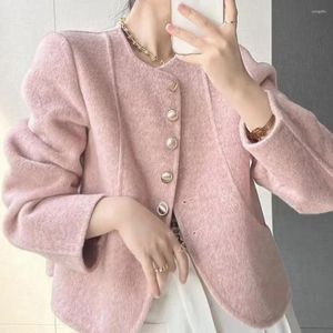 Women's Jackets Small Fragrant Double-Sided Cashmere For Women Short 2024 Spring Round Neck Korean Wool Coat
