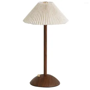 Table Lamps Cordless Lamp Wood Base Desk Reading Fabric Shade Bedside Rechargeable For Restaurant Bedroom Coffee Shop
