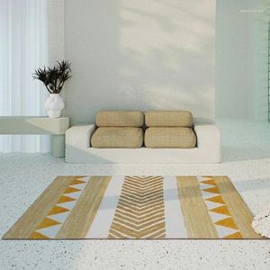 Tapetes amarelo branco tapete de pelúcia para quarto nórdico padrão geométrico sala de estar sofá mesa de café tapete tatami decoração de casa