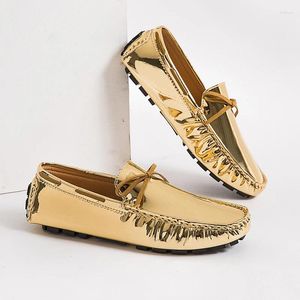 Casual Shoes 2024 Mens Penny Loafers Gold Black Patent Leather Fashion Moccasin Driving Slip On Flats Boat Plus Size 35-48