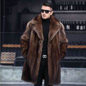 Haining Mink Coat Mens Whole Autumn and Winter New Thickened Medium Long Large Imitation Fur Casual