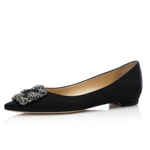 Summer Walk Dress Shoe Women Ballet Flats Sandaler Deluxe Ballerimu Black White Satin Jewel Buckle Psmorded Italy Classic Pointed Toe Ballerinas Dance Shoe Box