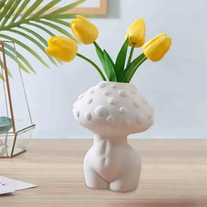 Vase Mushroom Lady Body Vaseプランターコレクションスムースアートクラフトブックシェルフのための植林の植林