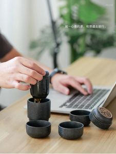 Mugs Black Pottery Tea Set Mug 4 Pcs Cup Kettle Strainer Travelling Portable Bag With Teapot