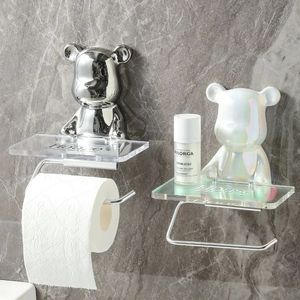 Ceramic electroplating bear paper roll rack free punching light luxury high-value household toilet paper storage rack shelf 240318