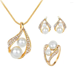 Necklace Earrings Set Fashionable Simple Bridal Pearl Ring For Decoration