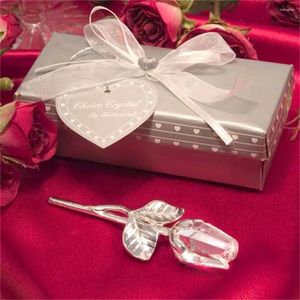 Decorative Flowers Artificial Rose Crystal-Clear Delicate Texture Valentine Gift With Metal Rod Faux Crystal Flower Wedding