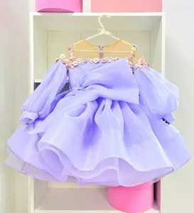 Kız Elbiseler Gelecek Leylak Kız Bebek Parti Bebek 1 Yıl Doğum Günü Büyük Bow Prenses Elbise Bridemaid elbisesi Vestidos
