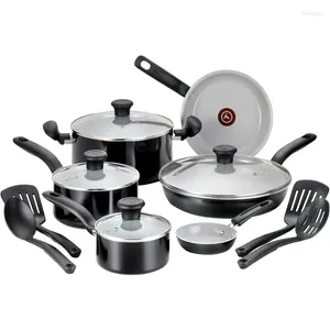 Set Di Pentole T-fal Initiatives Set In Ceramica Antiaderente 14 Pezzi Forno Sicuro 350F Pentole E Padelle Nero