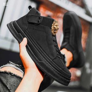 Casual Buty oddychające dla mężczyzn wygodne sportowe sportowe pomoc na pokład Canvas Black Warrior A01