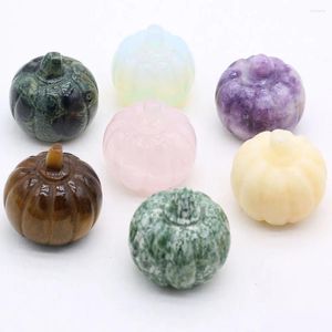 Dekorativa figurer Söta naturliga Amethyst Rose Quartz Opal Tiger Gemstone Carved Pumpkin Ornament Healing Crystals Stone Home Decor Diy