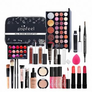 Popfeel Lip Gloss Pennello per trucco Ombretto Blush Liquido Fondati Puff Borsa per cosmetici Matita per sopracciglia Kit per trucco L8LX #