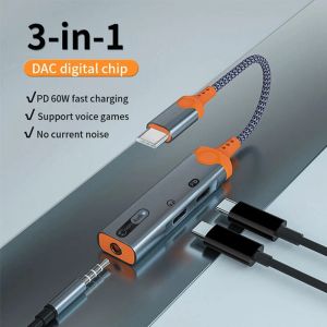 Hörlurar 1 datorer 3 i 1 hörlurar Jackadapter hörlurkonverterare typ C till 3,5 mm DAC Audio Dual Type C A