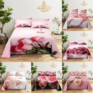 Ustaw arkusze ustawione z poduszkami obudowa miękkie prześcieradła i poduszki do pojedynczych podwójnych łóżek Twin Pink Flower Cienka tkanina