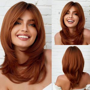 Wigs Long Straight Synthetic Wigs Red Brown Copper Ginger Layered Wig for Black Women Heat Resistant Cosplay Party Hair Wig