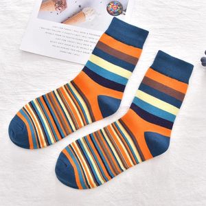 Men's Socks 5 Pairs Of Spring Autumn And Winter Color Thick Thin Striped In The Tube Cotton For Men