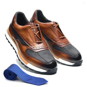 Casual Shoes Design Men's Sneakers Real Leather And Cloth Patchwork Lace Up Brown Brogue Oxford Dress For Men