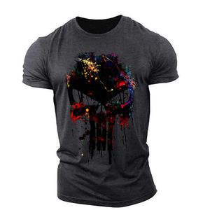 2024 nova camiseta masculina 3d crânio impressão rua reta em torno do pescoço manga curta