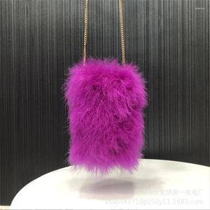 Borse da sera Borsa per cellulare di lusso in piuma di struzzo Portafogli Chic Furry Romantico Messenger da donna Piccola tracolla in vera pelliccia naturale