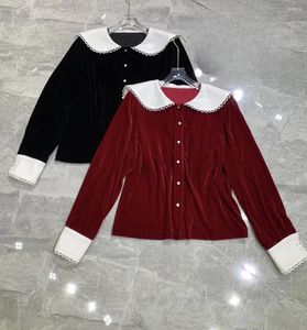 Women's Blouses 2024 Autumn And Winter Navy Collar Velvet Jacket 1214