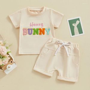 Zestawy odzieży Summer Summer Baby Boys Letter Haft Hafdery Easter Toddler Tops i solidne spodenki