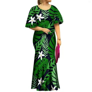 Party Dresses 1 Moq Custom Design Polynesian Tribal Maxi Fishtail kjol Womens 2 Piece Set Samoan Puletasi Print Bat Sleeve Ptaha