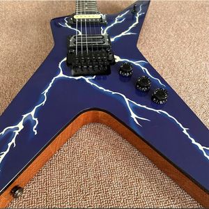 Electric Guitar Floyd Rose Tremolo Bridge, Lightning Inlay, Blue Front Face, Free Shipping